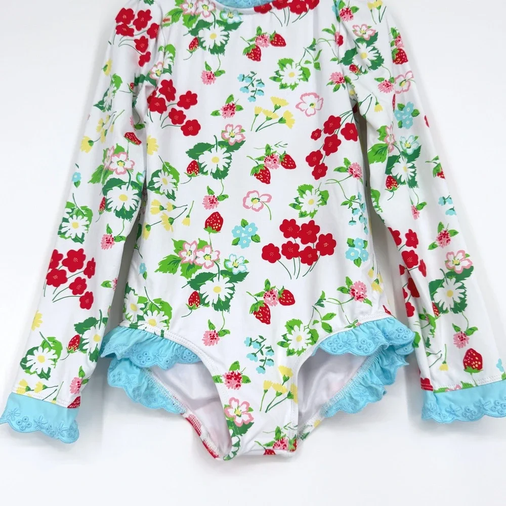 The Beaufort Bonnet Company Sarasota Surf Swimsuit Strawberry Floral Ruffle Sz 6